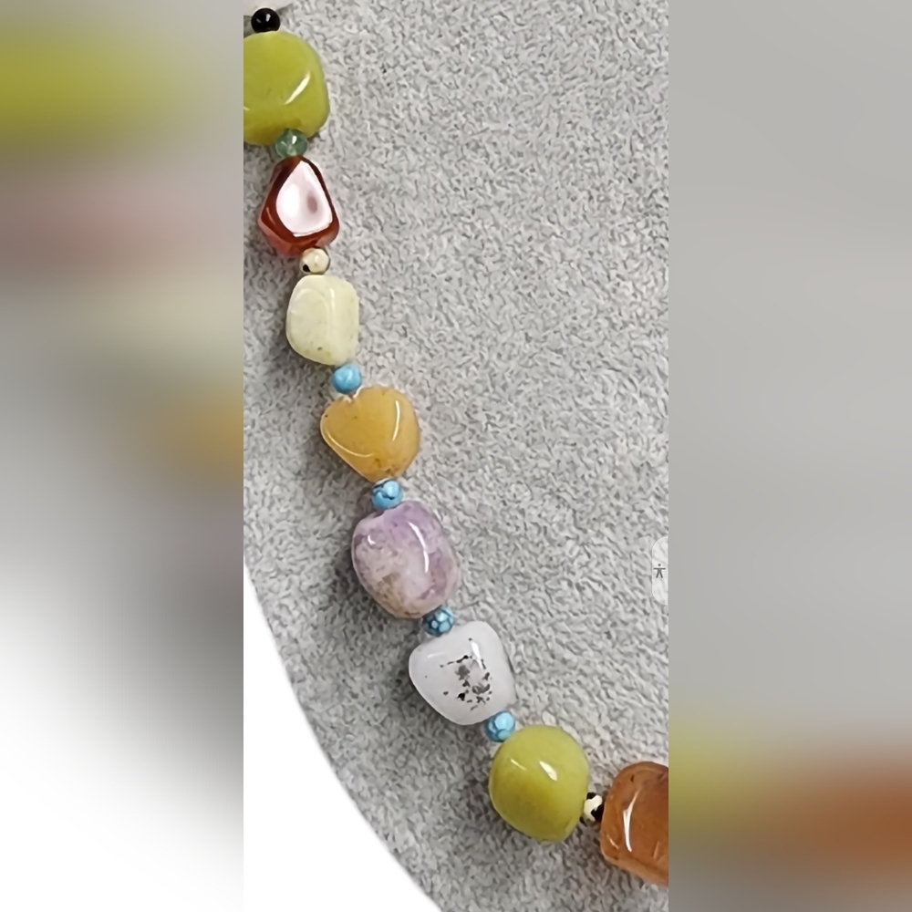 Turquoise, African Amethyst, Blk Agate, Blk Obsidian + More Gemstone Necklace - Picture 6 of 8